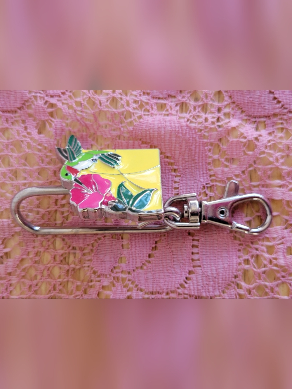 Pocketbook Handbag Purse Hook Table Hanger Holder Key Clip Pink Silver Tone - Picture 3 of 6